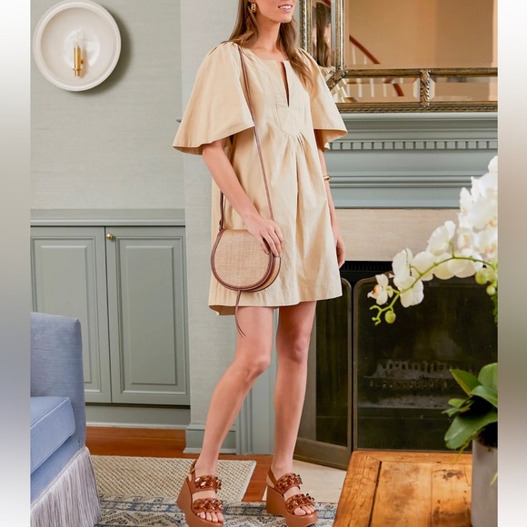 POMANDER PLACE Khaki Finley Flutter Sleeve Dress Size Medium - Picture 7 of 10